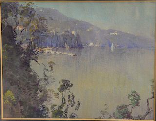 Hezekiah Anthony Dyer (1872-1943), watercolor gouache, Lake Como Evening Haze, signed lower left in pencil: H.A. Dyer, Dolls 