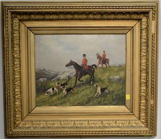 19th century oil on artist board, Fox Hunt, unsigned, in Victorian frame. 12 1/2" x 16 1/4" Provenance: Estate of Arthur C. P