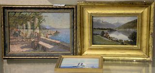 Three small oil paintings including Misch Mountainous landscape with snowy mountain tops, signed lower left: Misch; Greece mo