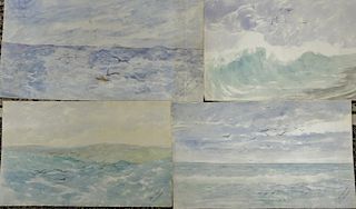 Six watercolors to include four by Willard C. Schouler (1852-1934) unframed : In the Wake of the Steamer Mid Ocean", "Surf", 