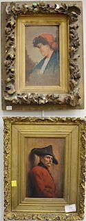 Five portrait paintings including oil on board of a soldier signed lower right V. Pratheroe? 1895; a portrait of Lady Dorothe