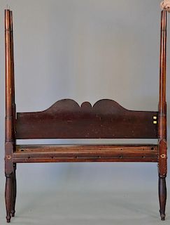 Sheraton canopy bed with plain and turned posts, double size with rails and bolts, circa 1820. ht. without canopy on 65in.