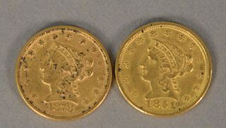 1851 & 1878 Liberty $2 1/2 gold coins