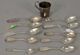 Coin silver lot with spoons and cup. 18.1 troy ounces