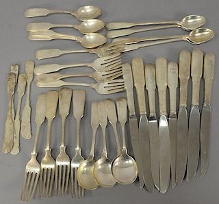 Gorham sterling silver flatware set including four of each dinner fork, soup spoon, salad fork, butter knife, teaspoon, and d