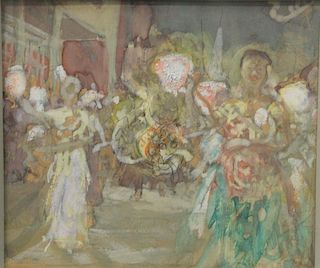 Charles Constantine Hoffbauer (1875-1957), watercolor, Dancers in Parade, signed lower left: C. Hoffbauer, 7" x 8". Provenanc