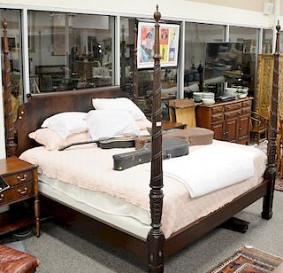 Ethan Allen mahogany four post king size canopy bed, complete with mattress and box spring by Ethan Allen and comforter, pill