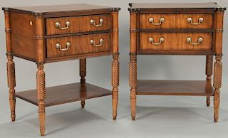 Ethan Allen pair of two drawer mahogany night tables. ht. 31in., top: 17" x 23"