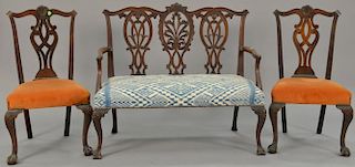 Three piece lot including mahogany two seat settee and pair of Chippendale style side chairs.  settee: lg. 45in.