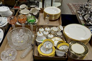 Five tray lots to include Gorham fine china partial set, cut glass bowls and stems, Coalport Lady Anne cups and saucers, Leno