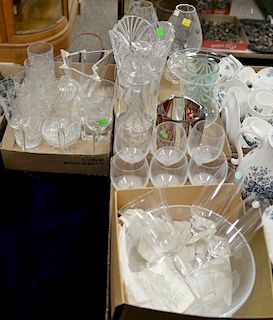 Three box lots with pair of etched crystal fairy lamps, cut tumblers, decanter, Tiffany & Co. stems, etc. ht. 11 1/2in.