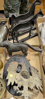 Two box lots of iron and metal including two horse doorstops, five still banks, etc. Provenance: Estate of Arthur C. Pinto, M