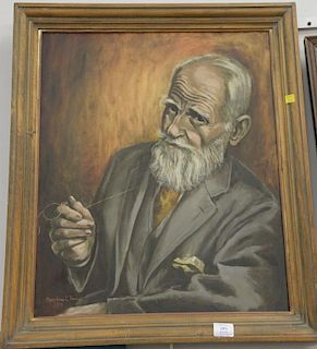 Three portrait paintings including Geometric pallet knife painting of a gentleman reading a book, unsigned; portrait of a bea
