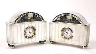 Pair of Sterling & Enamel Miniature Clocks