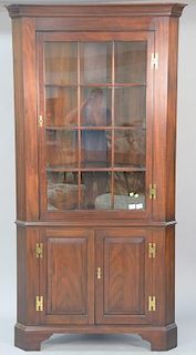 Henkel Harris mahogany corner cabinet. ht. 83in., wd. 41in., dp. 22in.