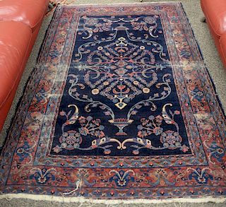 Blue sarouk Oriental throw rug, 4'7" x 6'8"