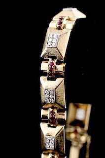 14k Gold, Platinum, Diamond & Ruby Bracelet
