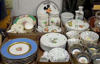 Six box lots of china plates, cups, saucers, six Limoges plates, two Royal Worcester dishes, Raynaud Limoges, etc.