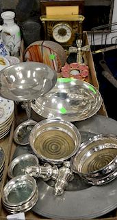 Two tray lots with sterling, silverplate, and miscellaneous items including Godinger Jensen style compote, Burnes enameled st