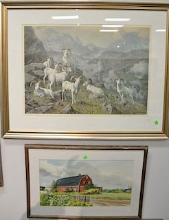Group of twenty-two pieces of art to include a print of mountain goat pencil signed lower right: Harry C. Andersen 340/500, w