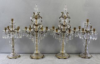2 Pairs Of Baccarat Quality Antique Glass & Bronze