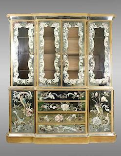 Venetian Style Painted Mirrored Breakfront Cabinet