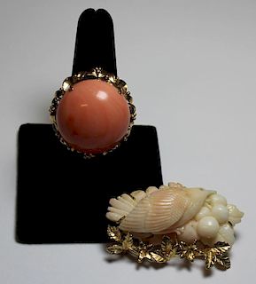 JEWELRY. Gold and Coral Jewelry Grouping.