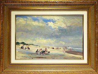 Roy Petley Impressionist O/B Beach Scene Painting