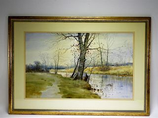 Samuel R Chaffee New England Landscape WC Painting