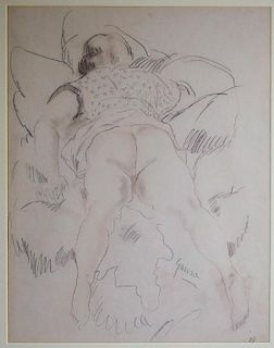 Emil Ganso Pencil Drawing of Nude in Repose