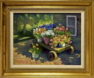 American Contemporary Wagon Flower O/C Painting
