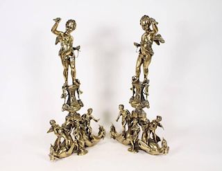Pair of Monumental Gilt Bronze Figural Andirons
