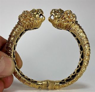 18KT Gold & Green Enamel Lion Head Bracelet