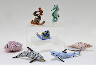 7 Herend Porcelain Fishnet Animal Figures