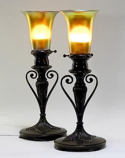 PR Lundberg Studios Iridescent Art Glass Lamps