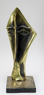 European Synthetic Cubism Bronze Sculpture of Face