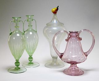 4 Italian Venetian Art Glass Vase Articles