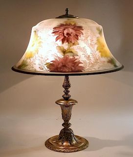 Pairpoint Reverse Painted Floral Silver Table Lamp