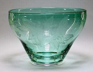 Kosta Boda Lisa Bauer Unique Art Glass Etched Bowl