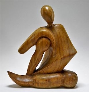 American MCM Carved Walnut Sculpture of a Woman