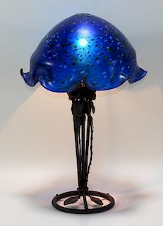 Daum Nancy Art Deco Art Glass & Wrought Iron Lamp