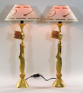 PR Pierre Casenove Gold Plated Nude Bronze Lamps