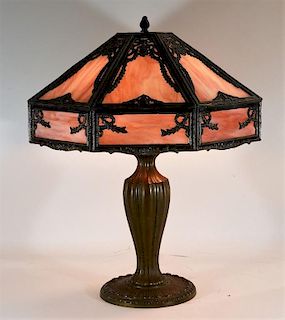 C.1920 American 16 Panel Purple Slag Glass Lamp