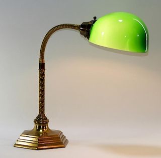 American Emeralite Brass Gooseneck Banker's Lamp