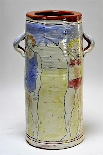 American MCM Pottery Female Bathers Handled Vase