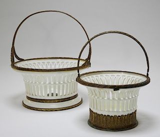 2 18C. French Porcelain Brass Mounted Baskets