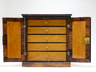 19C Carved Walnut Diminutive Compartmented Chest