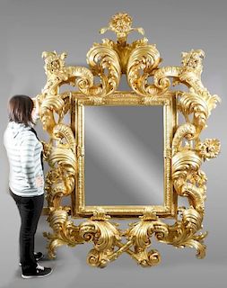 Monumental Italian Milanese Carved Giltwood Mirror