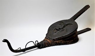 19C. New York Carved Figural Snake Nozzle Bellows