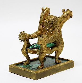 Diminutive Russian Ormolu Bronze Malachite Throne